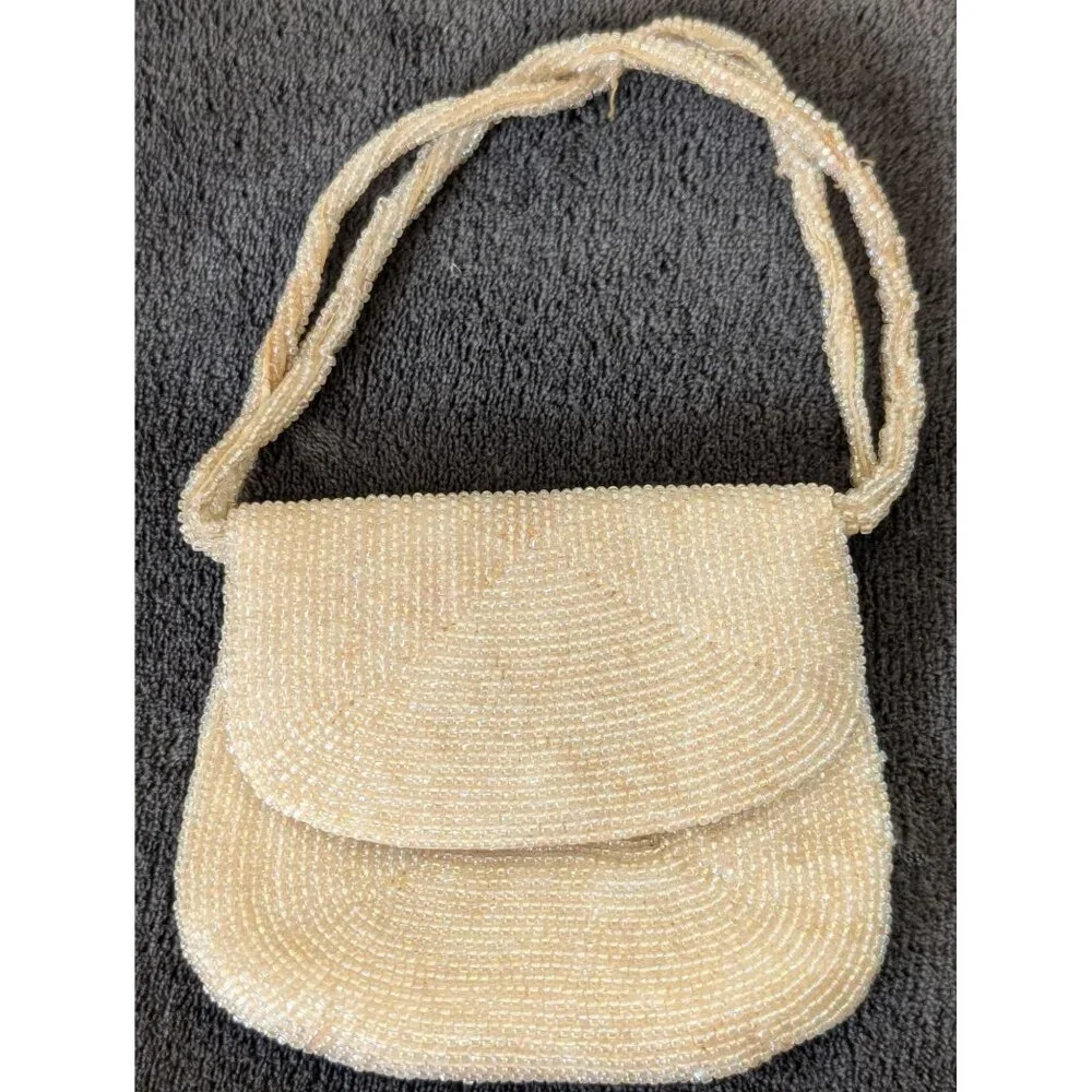 Vintage Midcentury Richere Bag by Walborg Japan Mini‎ Cream Beaded Handbag